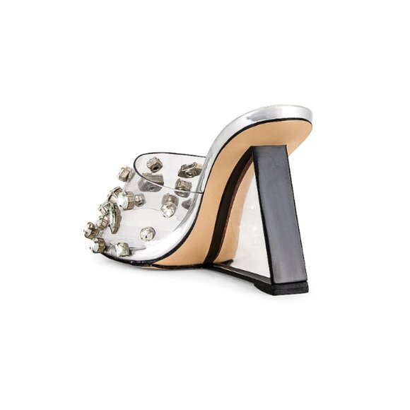 NEW GOOD AMERICAN Made In Brazil Jeweled Wedge Heels clear glass 7253m0 - Picture 5 of 7